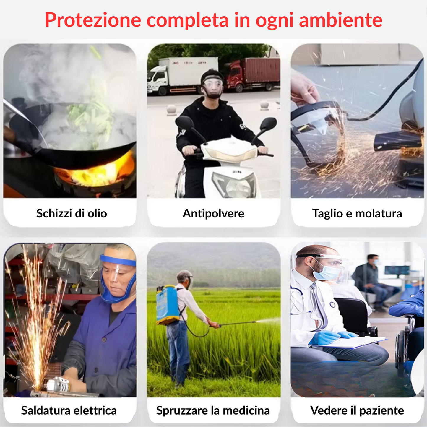 Maschera con visiera per la protezione completa di viso e occhi: Blocca efficacemente polveri sottili e agenti nocivi esterni