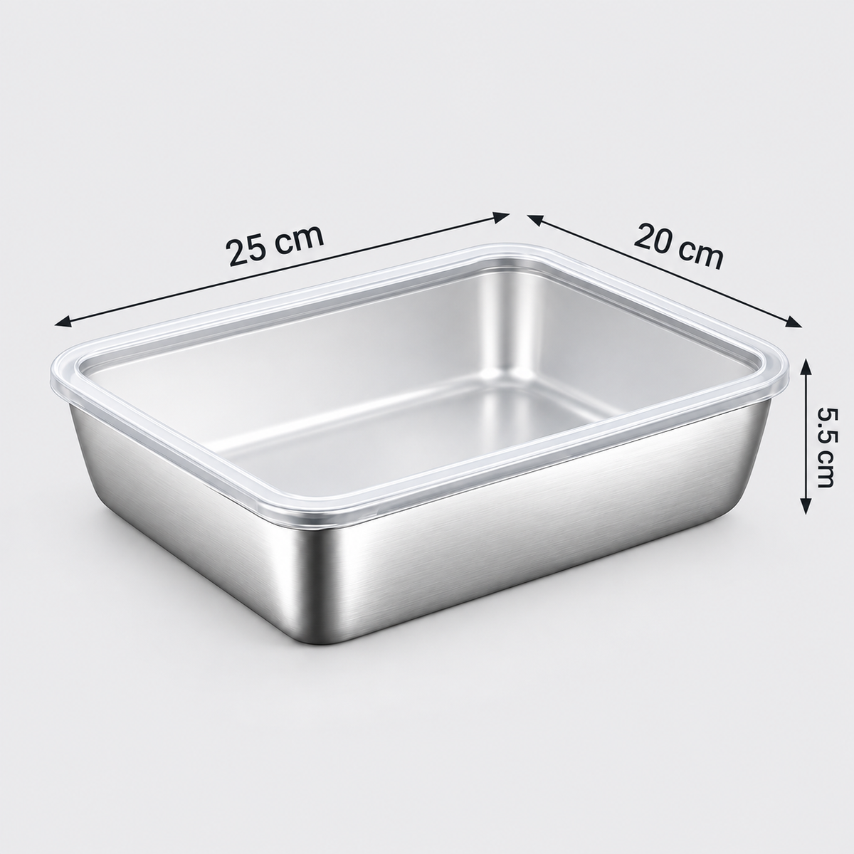 Contenitore premium per alimenti in acciaio inox SUS304 da 2400 ml con coperchio ermetico (25×20×5 cm)