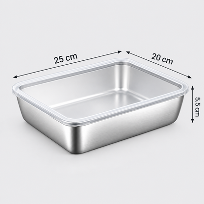 Contenitore premium per alimenti in acciaio inox SUS304 da 2400 ml con coperchio ermetico (25×20×5 cm)