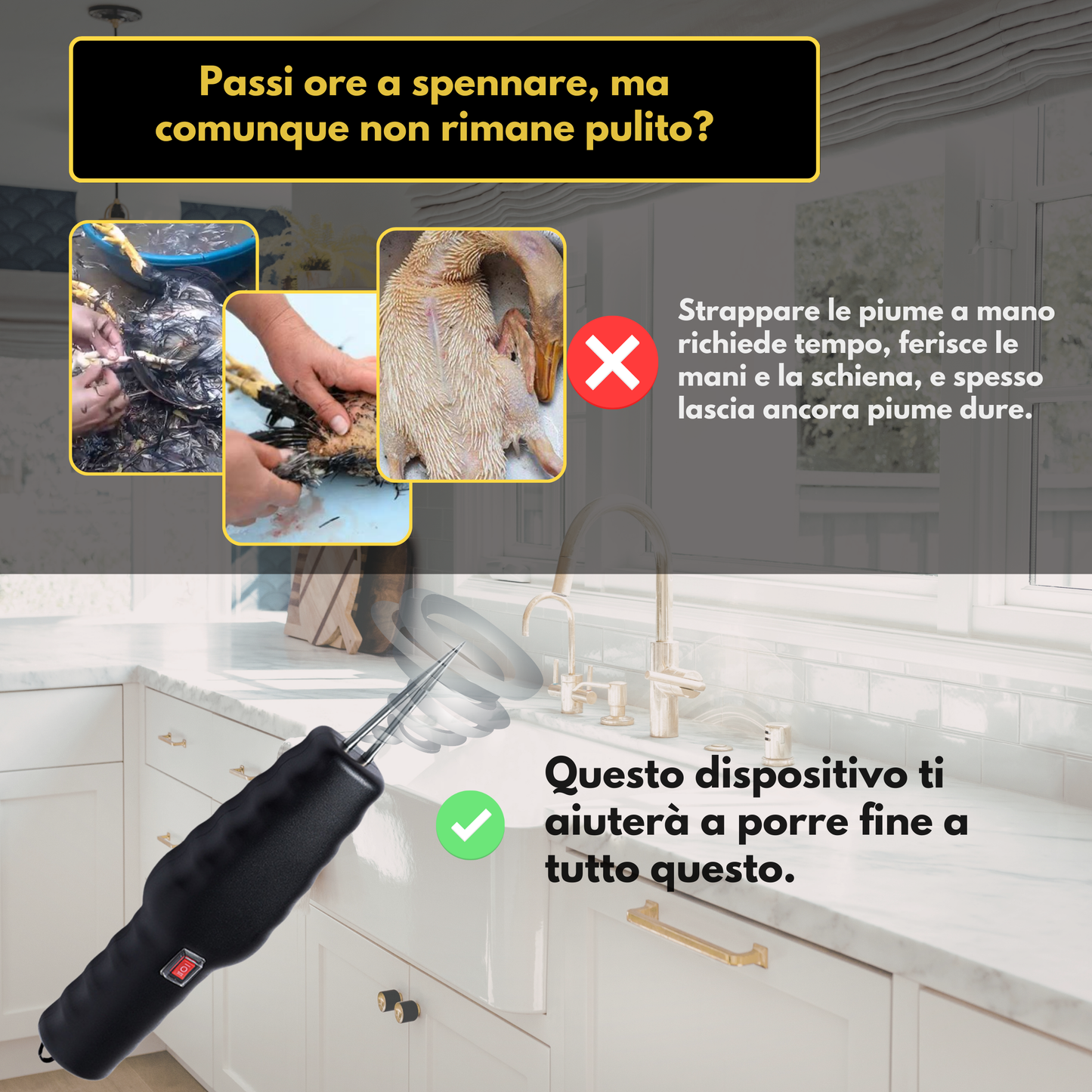 Spelatrice per pollame portatile – rimuove tutte le piume in pochi minuti