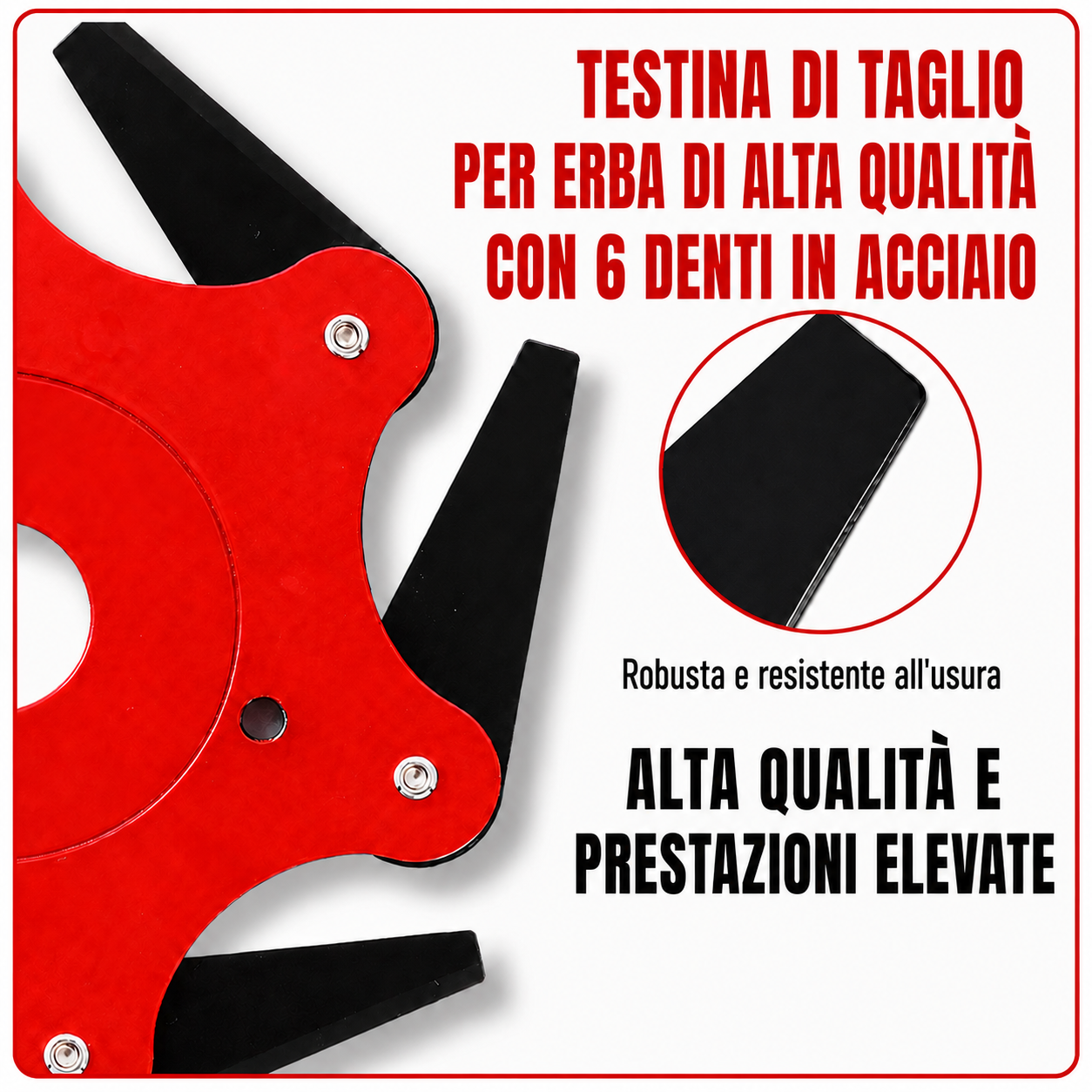 Testina a 6 lame in acciaio al manganese – affilata e resistente (Accessori inclusi)