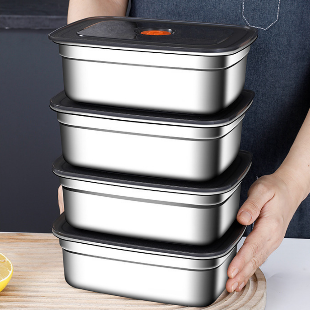 Contenitore Grande per Alimenti Sottovuoto in Acciaio Inossidabile Antibatterico da 1000 ml (19 x 14 x 5,5 cm)