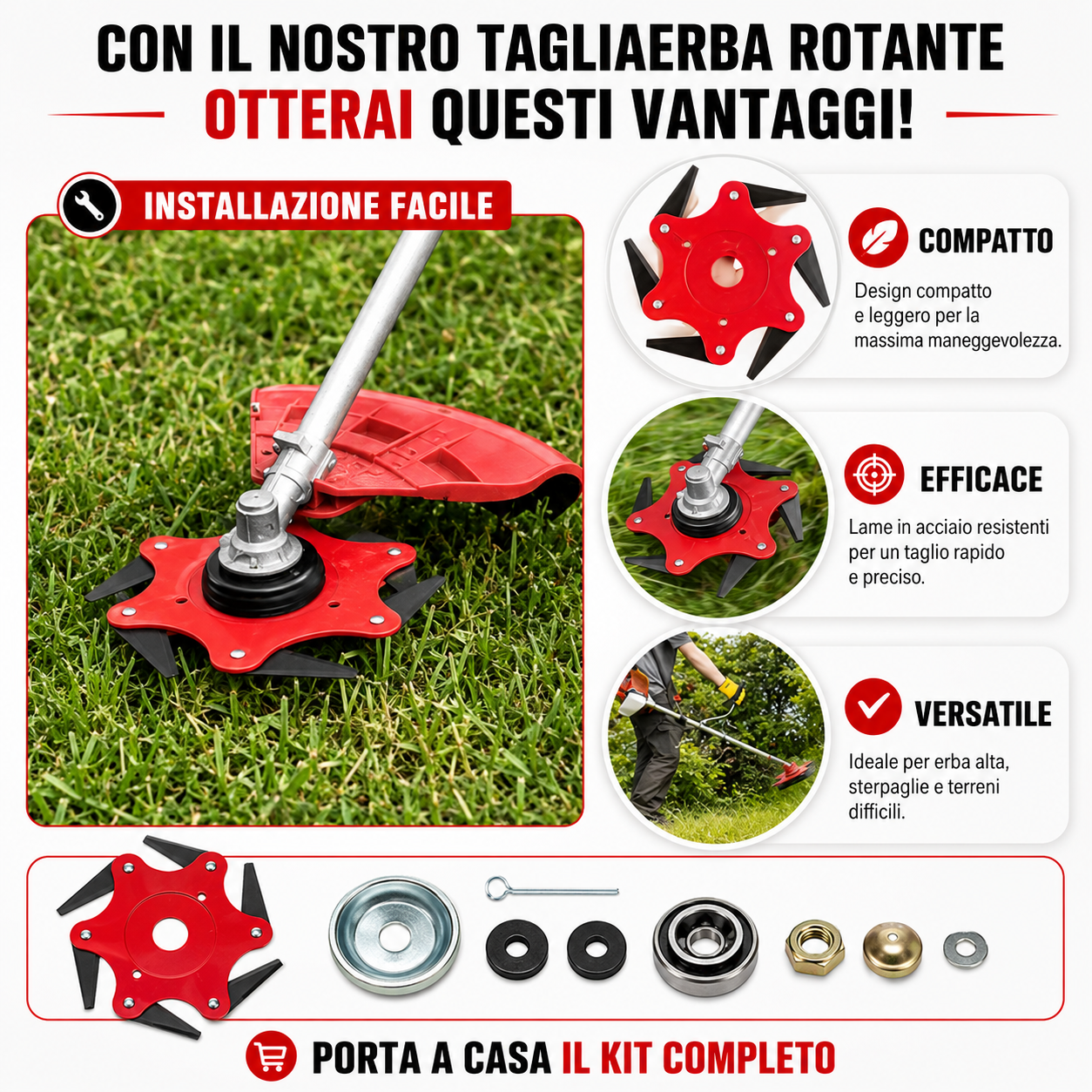 Lama Per Prato Con 6 Denti In Acciaio (Accessori Inclusi)