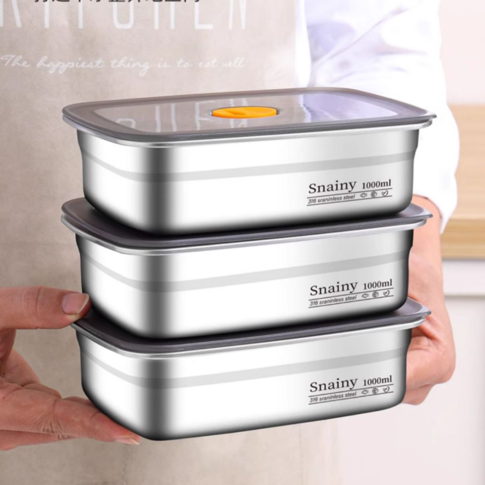 Contenitore Grande per Alimenti Sottovuoto in Acciaio Inossidabile Antibatterico da 1000 ml (19 x 14 x 5,5 cm)