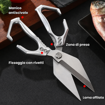 Cesoie da cucina tagliaossa con lama a diamante, in acciaio inox tedesco di alta qualità