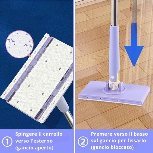 Mini Mop con Cambio del Panno, Design del Manico a Spinta-Tiro con Asciugamano Monouso