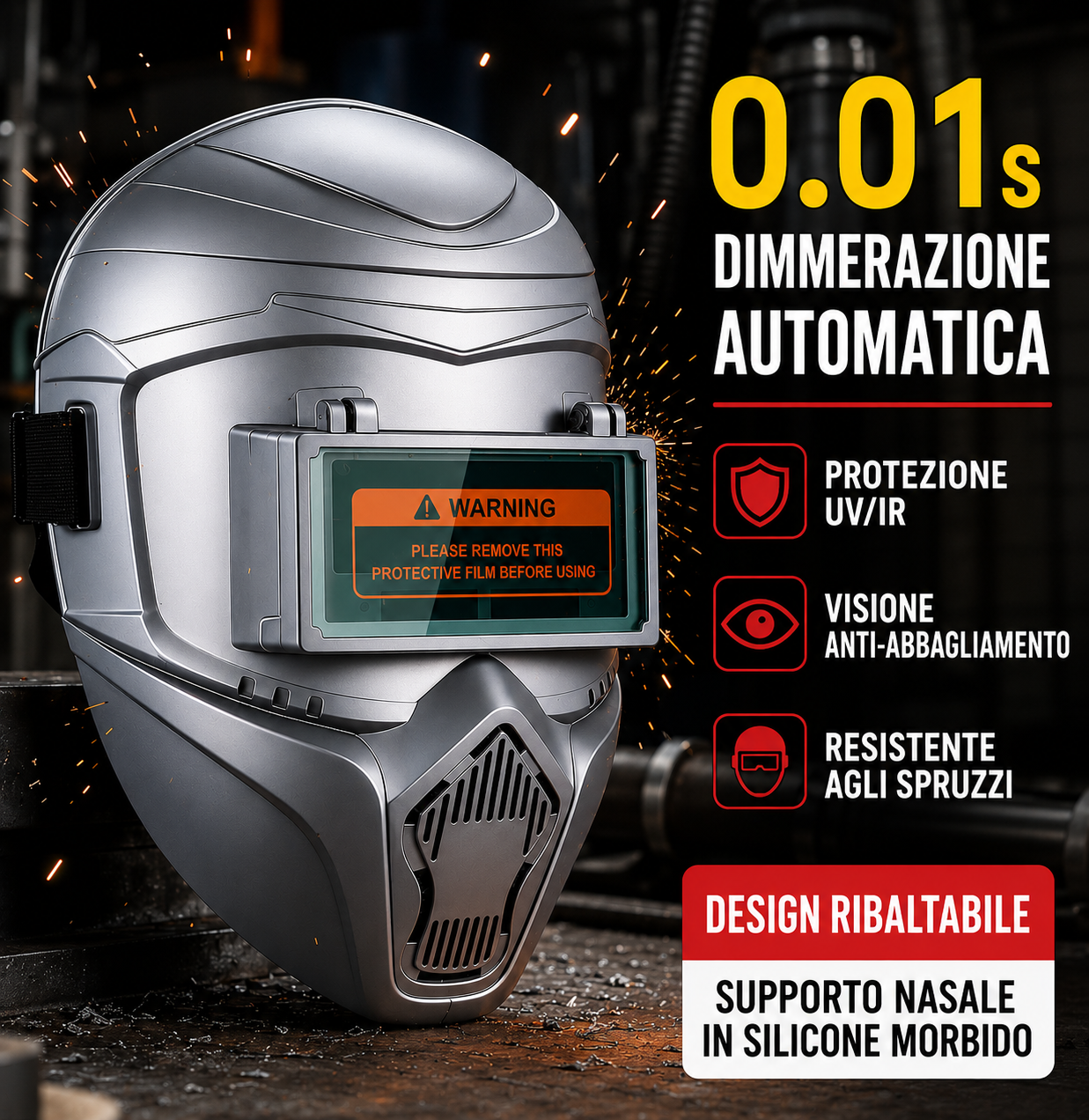 Maschera Per Saldatura Auto-Oscurante True Color Resistente A 130℃ Con Alimentazione Solare