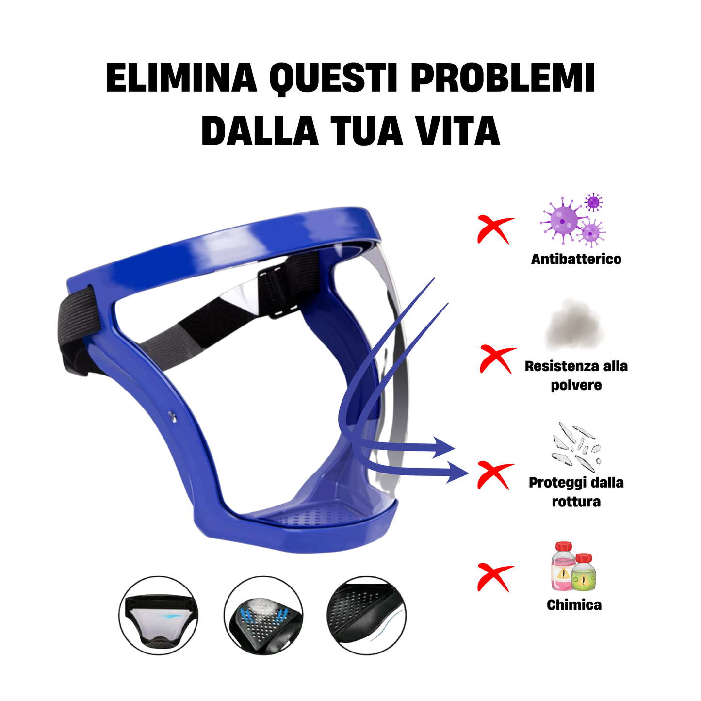 Visiera Protettiva Anti-Polvere, Anti-Nebbia e Anti-Schegge