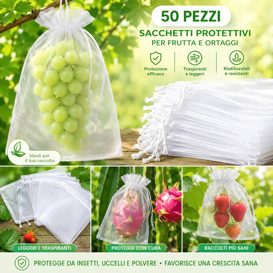 Sacchetti In Rete Traspiranti Riutilizzabili Per Proteggere Frutta E Verdura – Proteggono Da Insetti, Mosche Della Frutta E Uccelli