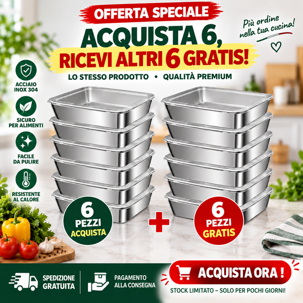 La soluzione per un frigo sempre ordinato e senza odori - Contenitori in acciaio SUS304 (25×20×6 cm)
