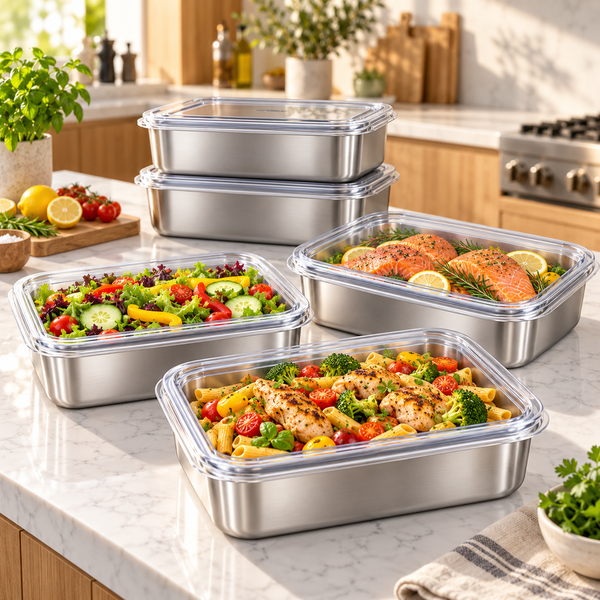 La soluzione per un frigo sempre ordinato e senza odori - Contenitori in acciaio SUS304 (25×20×6 cm)