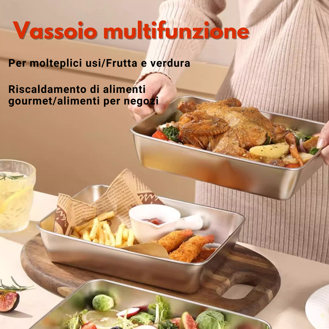 Scatola per la conservazione degli alimenti SUS304, vassoio rettangolare in acciaio inox con coperchio in gomma, sicuro per la salute.(22*15.5*6)