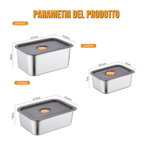 3pcs/Set 304 Acciaio Inox Vuoto Cibo Contenitori Set (1000ml, 2000ml, 3000ml)