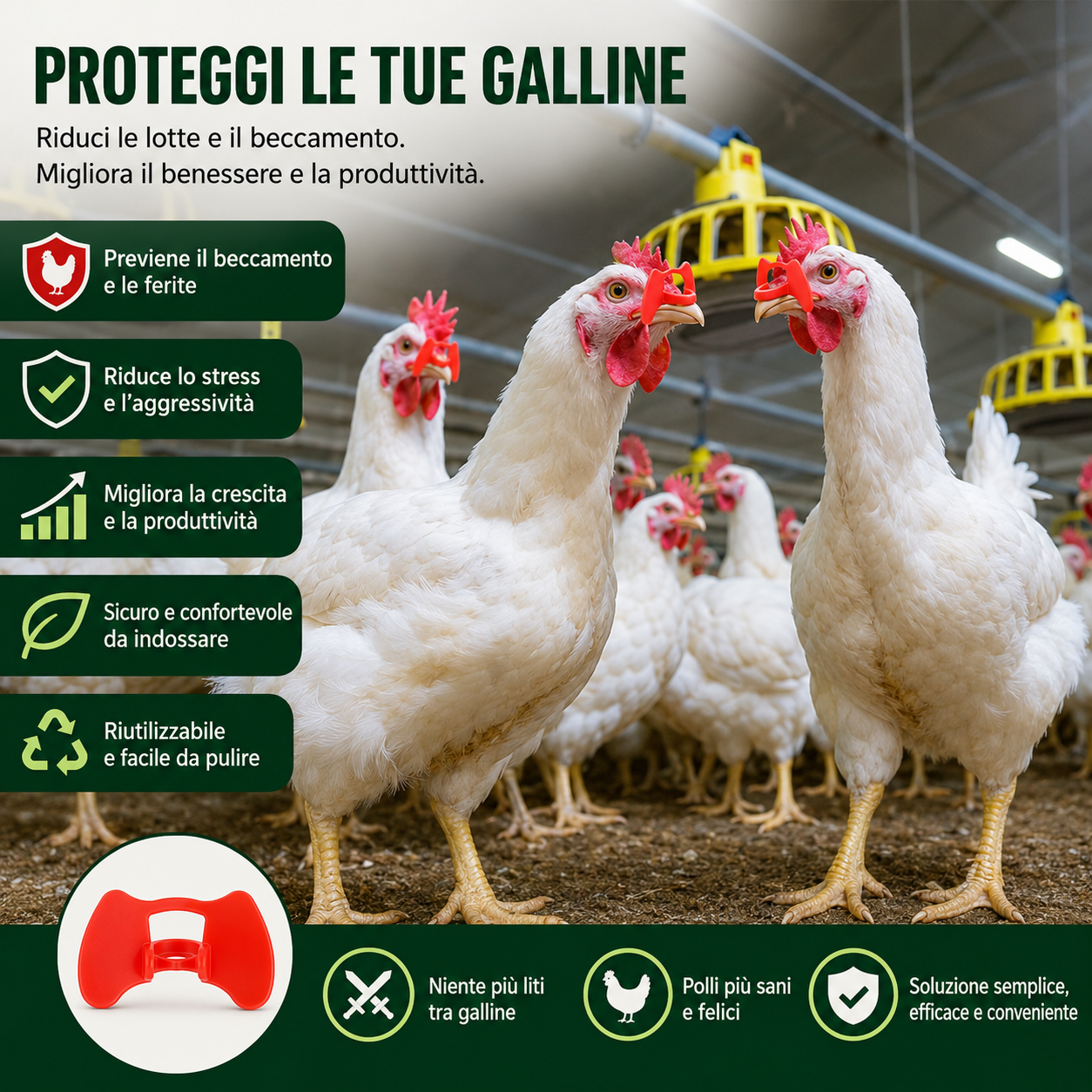 Clip Anti-Beccaggio per Galline – Riduce Litigi, Ferite e Piume Strappate