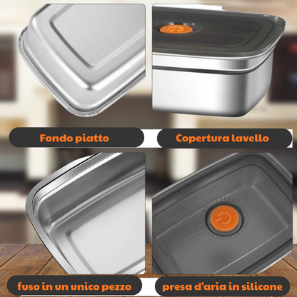 Contenitore per alimenti sottovuoto in acciaio inox antibatterico grande da 1000 ml (19 x 14 x 6cm)