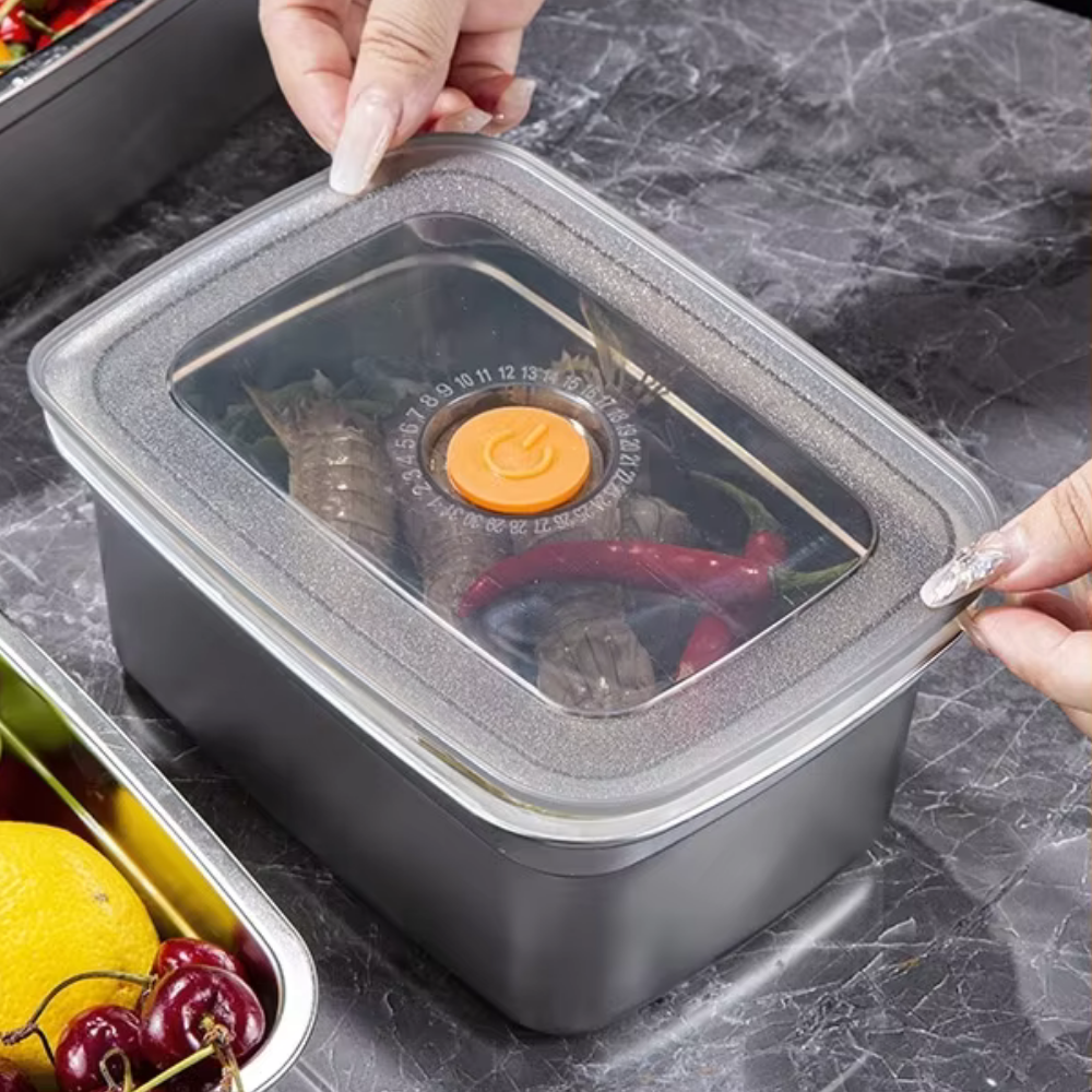 Contenitore Grande per Alimenti Sottovuoto in Acciaio Inossidabile Antibatterico da 1000 ml (19 x 14 x 5,5 cm)