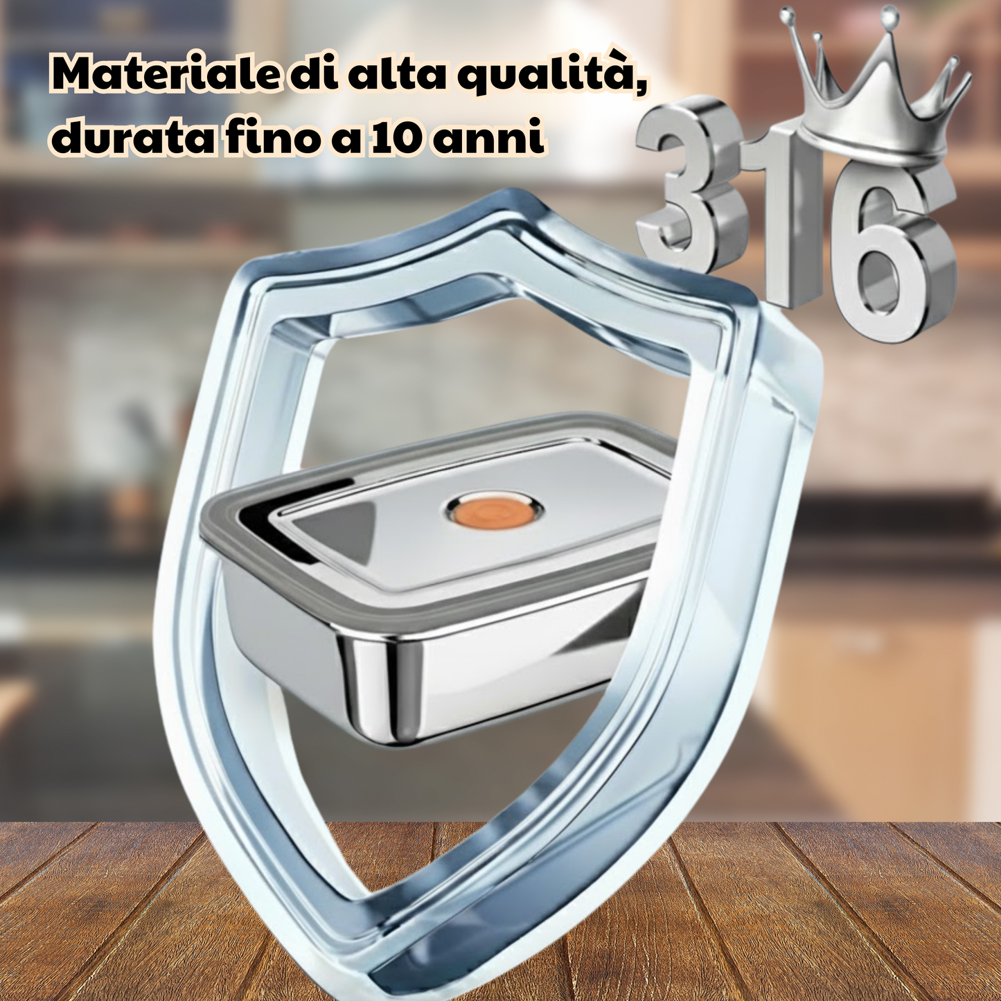 Contenitore per alimenti sottovuoto in acciaio inox antibatterico grande da 1000 ml (19 x 14 x 6cm)