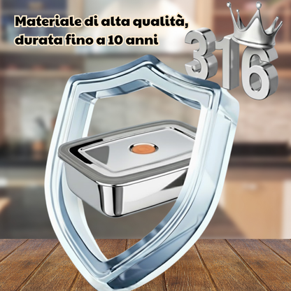 Contenitore per alimenti sottovuoto in acciaio inox antibatterico grande da 1000 ml (19 x 14 x 6cm)