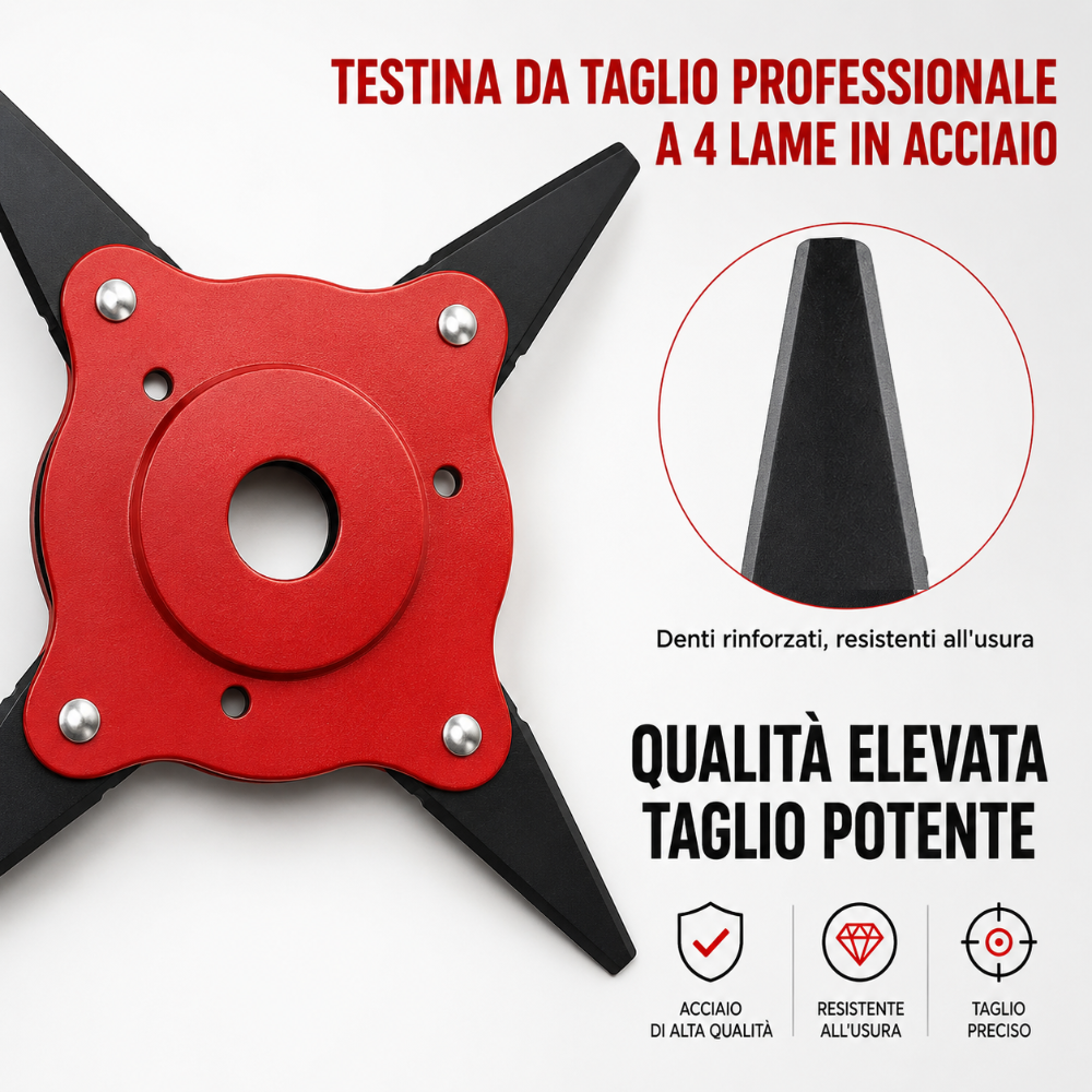 Lama per prato con 4 denti in acciaio (Accessori inclusi)