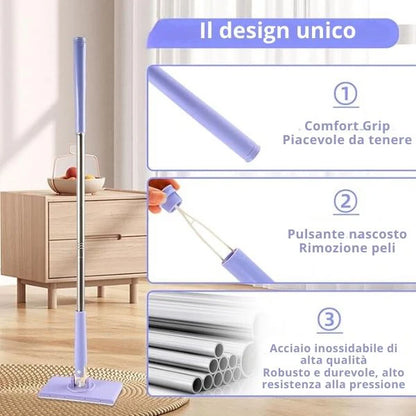 Mini Mop con Cambio del Panno, Design del Manico a Spinta-Tiro con Asciugamano Monouso