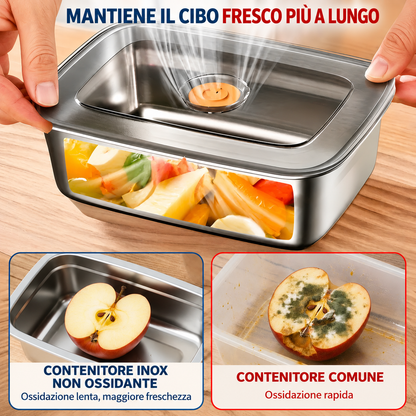 Contenitore per alimenti sottovuoto in acciaio inox antibatterico grande da 1000 ml (19 x 14 x 6cm)