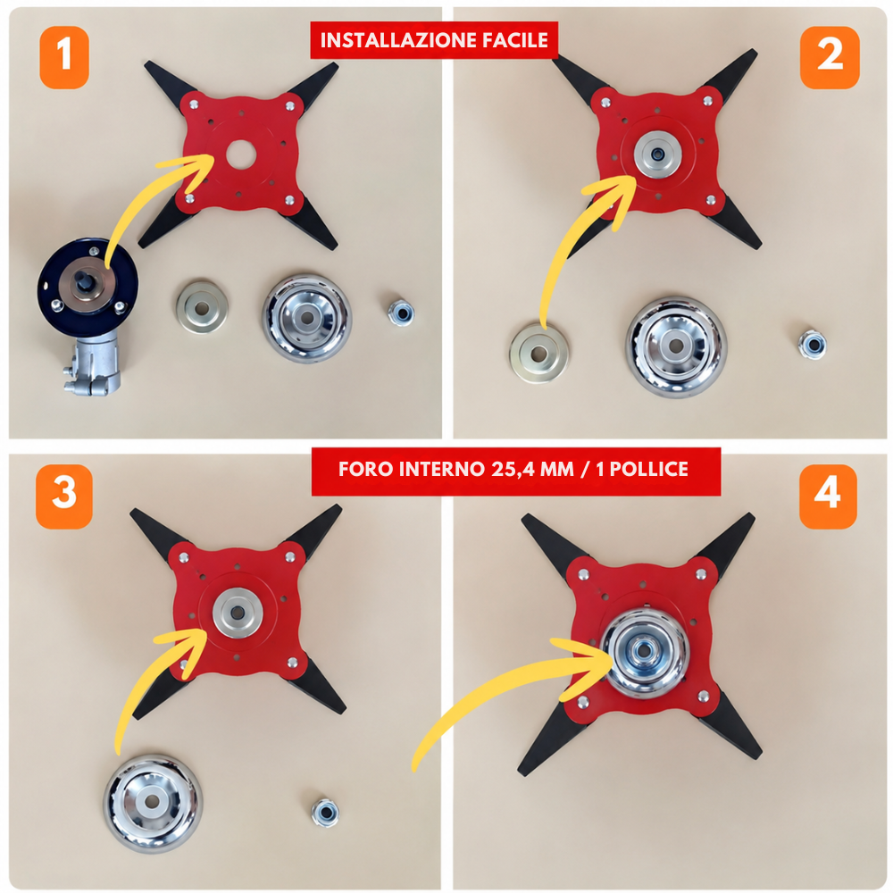 Lama per prato con 4 denti in acciaio (Accessori inclusi)