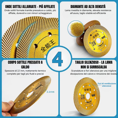 Disco da Taglio Diamantato Multifunzione 5 in 1 – Taglio, Sgrossatura, Apertura di Scanalature, Modellazione e Finitura delle Superfici