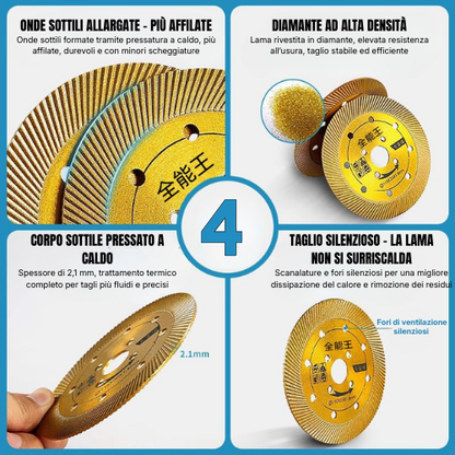 Disco da Taglio Diamantato Multifunzione 5 in 1 – Taglio, Sgrossatura, Apertura di Scanalature, Modellazione e Finitura delle Superfici