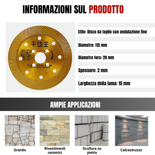 Disco da Taglio Diamantato Multifunzione 5 in 1 – Taglio, Sgrossatura, Apertura di Scanalature, Modellazione e Finitura delle Superfici
