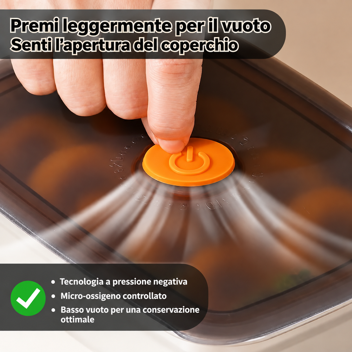 Contenitore per alimenti sottovuoto in acciaio inox antibatterico grande da 1000 ml (19 x 14 x 6cm)