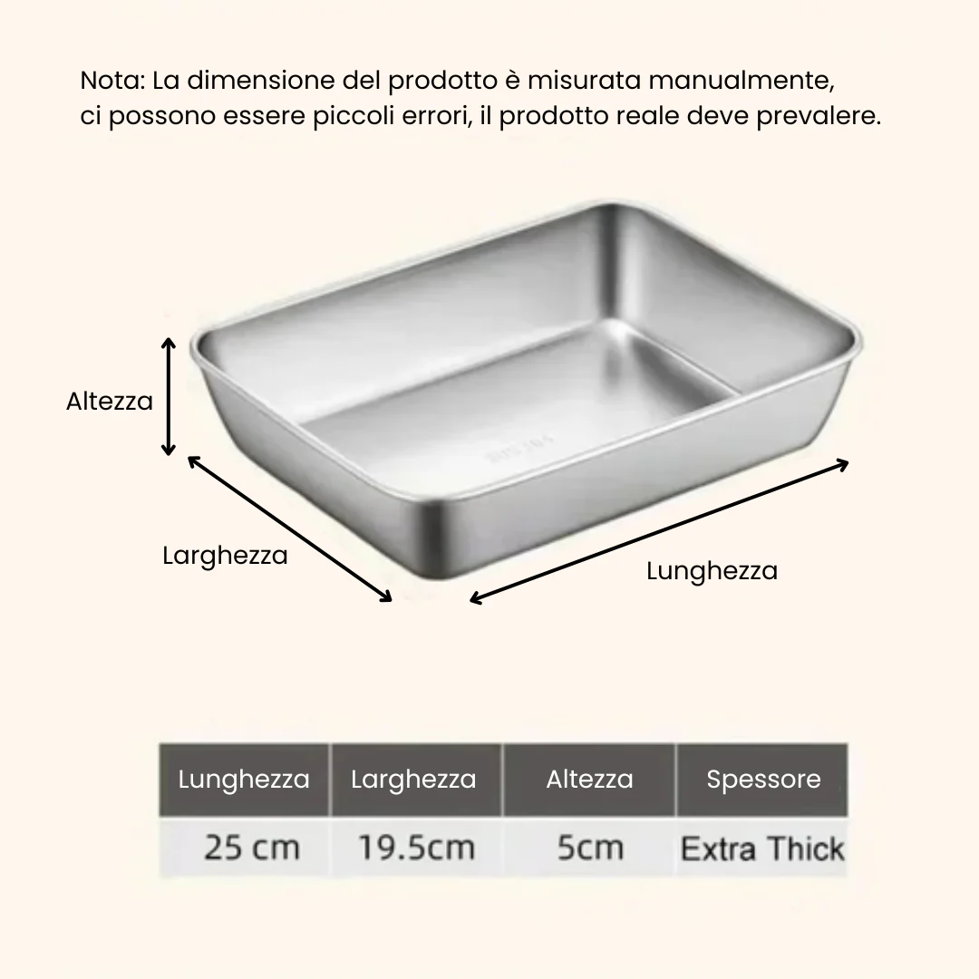 Scatola per la conservazione degli alimenti SUS304, vassoio rettangolare in acciaio inox con coperchio in gomma, sicuro per la salute. (25cm*19.5cm*5cm)