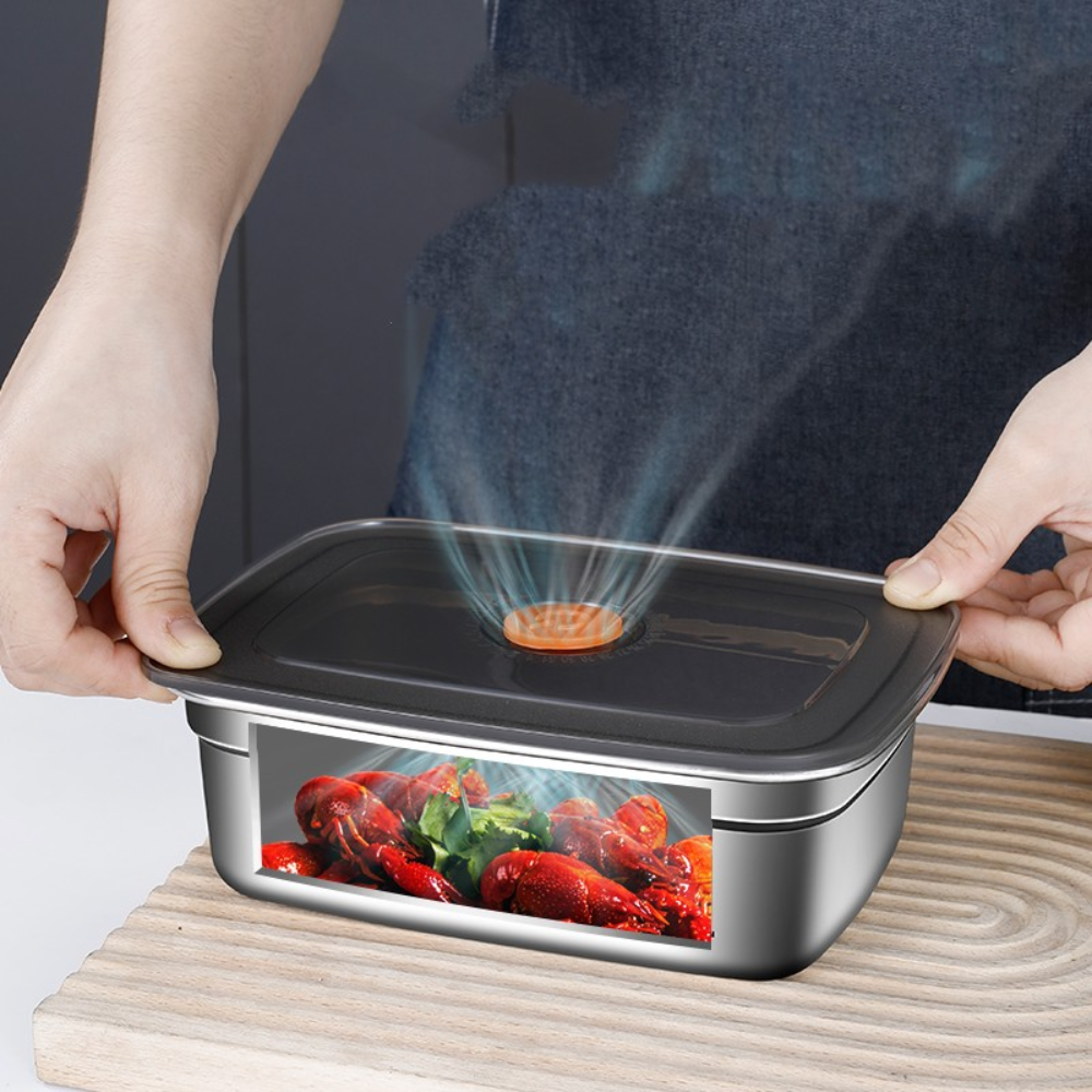 Contenitore Grande per Alimenti Sottovuoto in Acciaio Inossidabile Antibatterico da 1000 ml (19 x 14 x 5,5 cm)