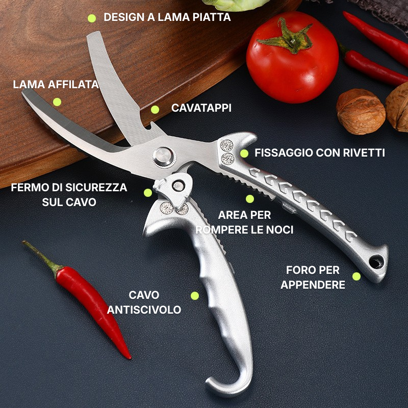 Forbici da Cucina Multifunzionali in Acciaio Inossidabile con Blocco di Sicurezza – Forbici Professionali per il Taglio delle Ossa