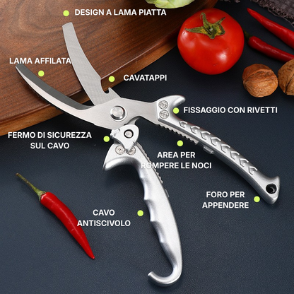Forbici da Cucina Multifunzionali in Acciaio Inossidabile con Blocco di Sicurezza – Forbici Professionali per il Taglio delle Ossa