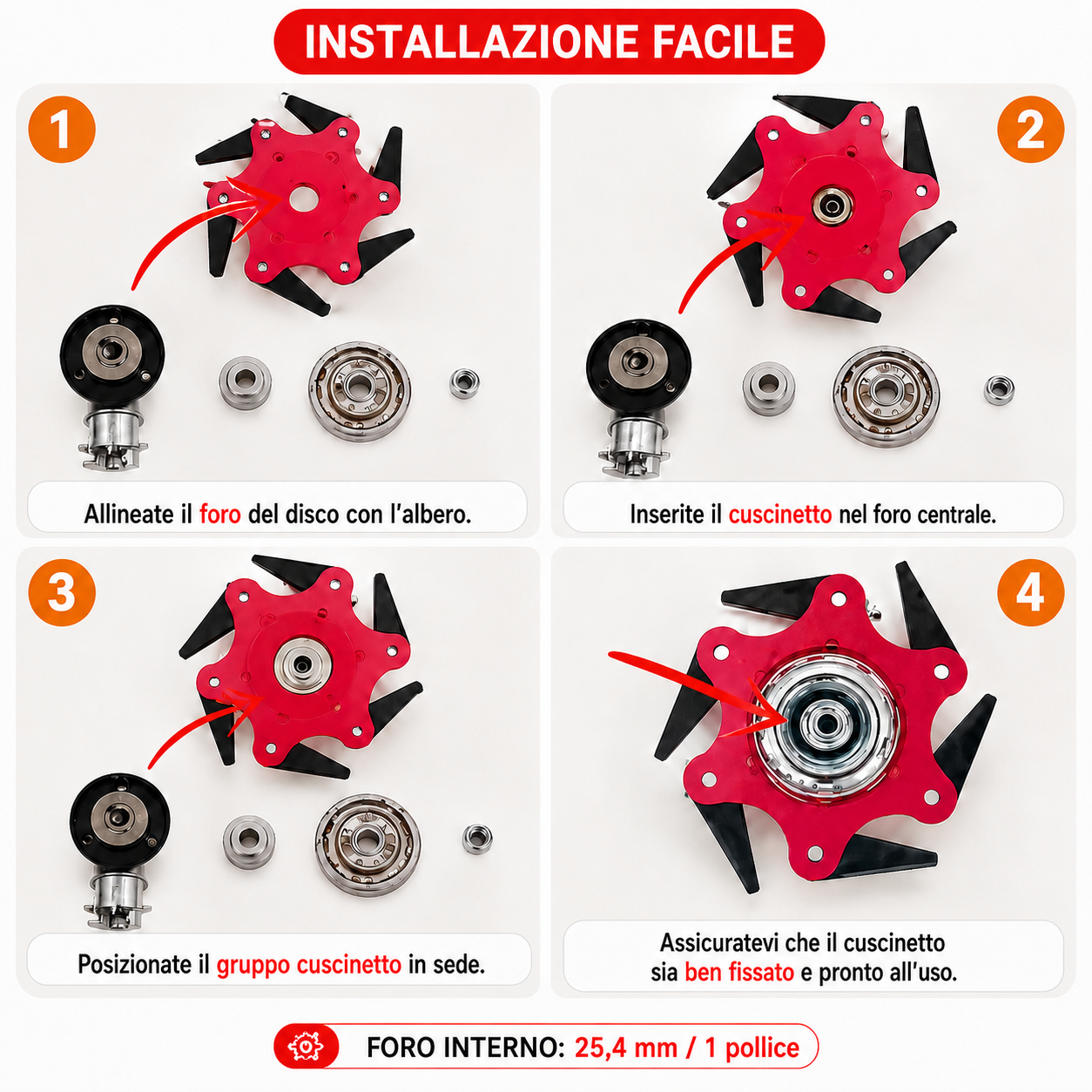Testina a 6 lame in acciaio al manganese – affilata e resistente (Accessori inclusi)
