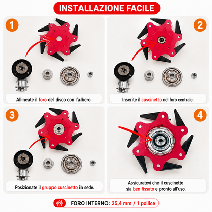 Testina a 6 lame in acciaio al manganese – affilata e resistente (Accessori inclusi)