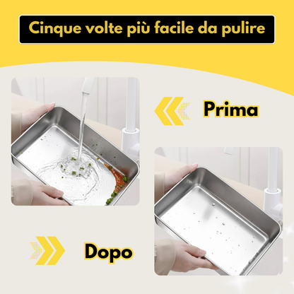 Scatola per la conservazione degli alimenti in SUS304, vassoio rettangolare in acciaio inox con coperchio in gomma, sicuro per la salute. (25 cm × 19,5 cm × 5 cm)