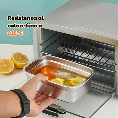 Contenitore per alimenti sottovuoto in acciaio inox antibatterico grande da 1000 ml (19 x 14 x 6cm)