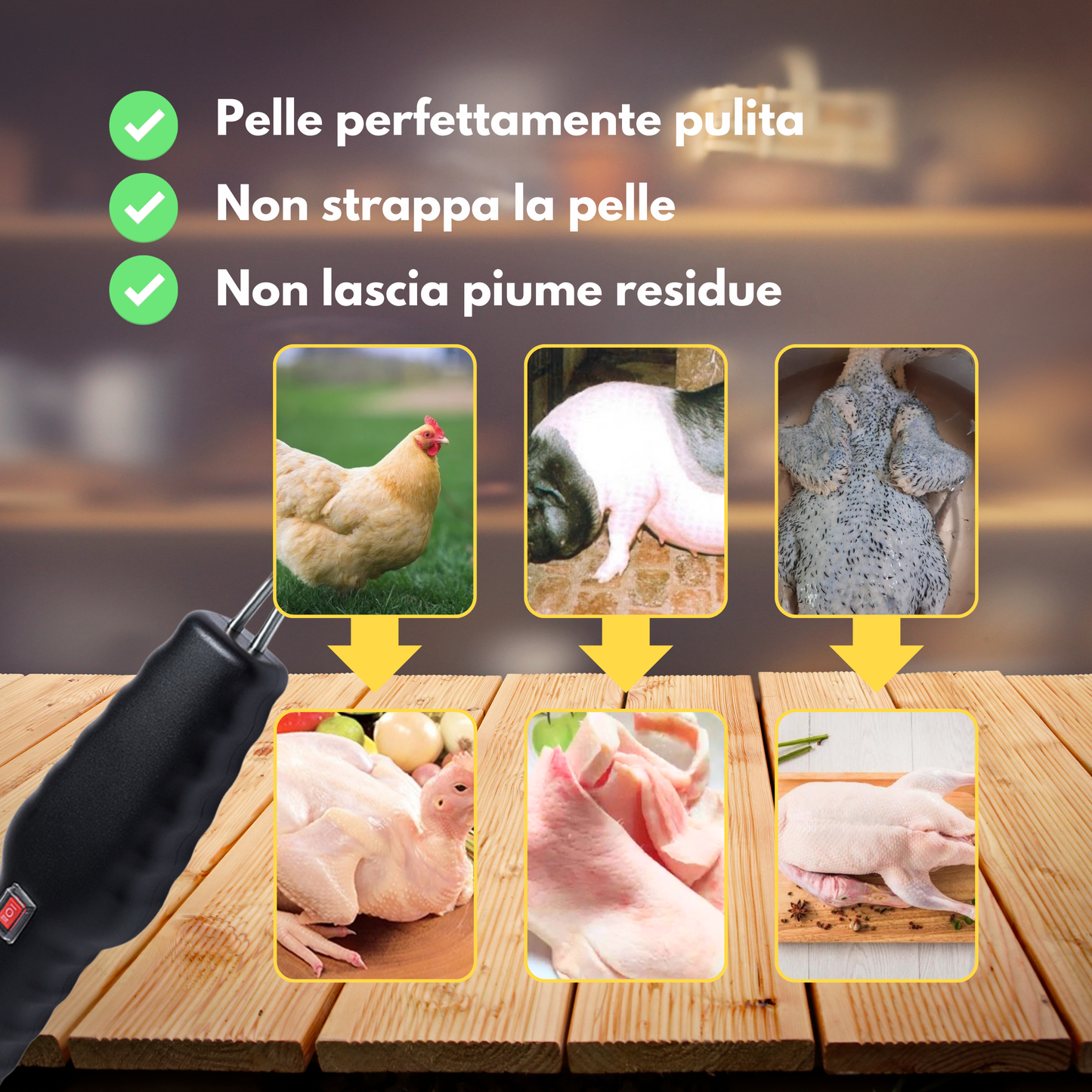 Spelatrice per pollame portatile – rimuove tutte le piume in pochi minuti