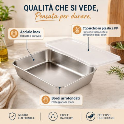 La soluzione per un frigo sempre ordinato e senza odori - Contenitori in acciaio SUS304 (25×20×6 cm)