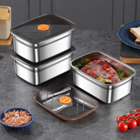 Contenitore Sottovuoto Antibatterico In Acciaio Inox, Grande Formato 1500ml (19 x 14 x 8 cm)