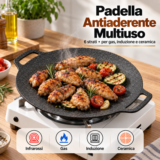 🔥Padella Antiaderente Multiuso a 6 Strati, Utilizzabile su Piani a Induzione