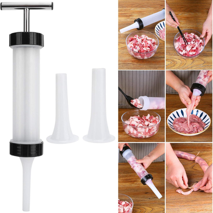 Macchina per Salsicce Manuale Portatile, con 3 Beccucci di Riempimento di Diverse Dimensioni – Insaccatrice in Materiale Alimentare per Uso Domestico (Bianco)