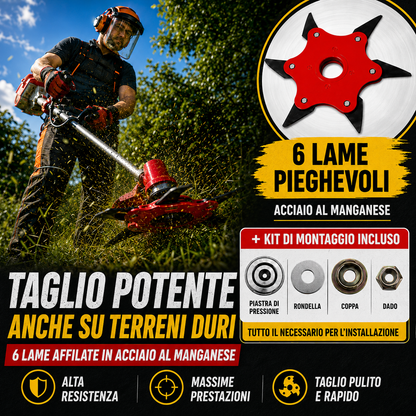 Testina a 6 lame in acciaio al manganese – affilata e resistente (Accessori inclusi)