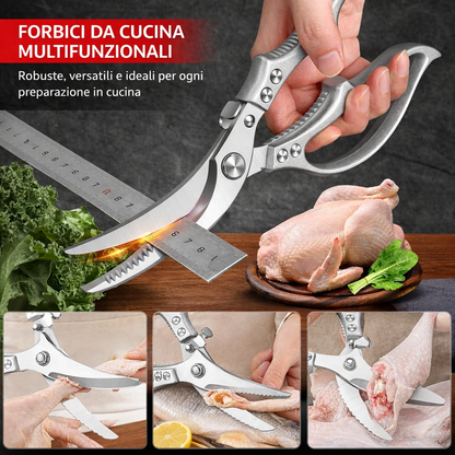 Forbici Professionali in Acciaio Inox - Ideali per Carne, Ossa, Pesce e molto altro