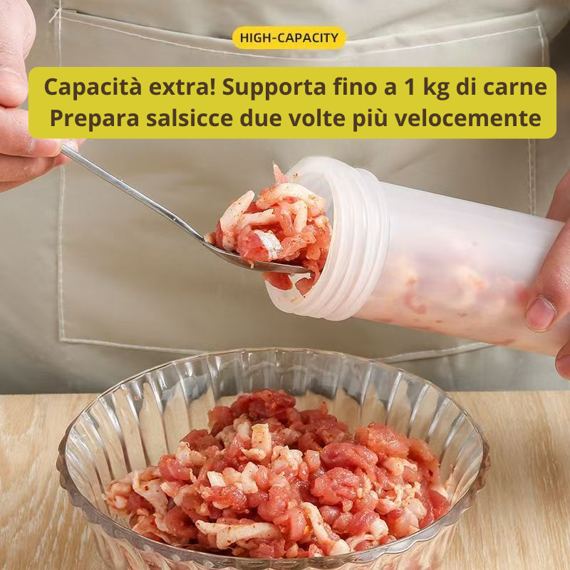 Macchina per Salsicce Manuale Portatile, con 3 Beccucci di Riempimento di Diverse Dimensioni – Insaccatrice in Materiale Alimentare per Uso Domestico (Bianco)