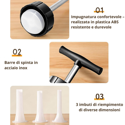 Macchina per Salsicce Manuale Portatile, con 3 Beccucci di Riempimento di Diverse Dimensioni – Insaccatrice in Materiale Alimentare per Uso Domestico (Bianco)