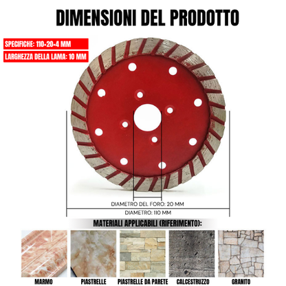 Disco Diamantato Turbo Pro 110mm – Taglia e Smussa Pietra, Granito, Calcestruzzo Senza Cambiare Disco (Flangia Inclusa)
