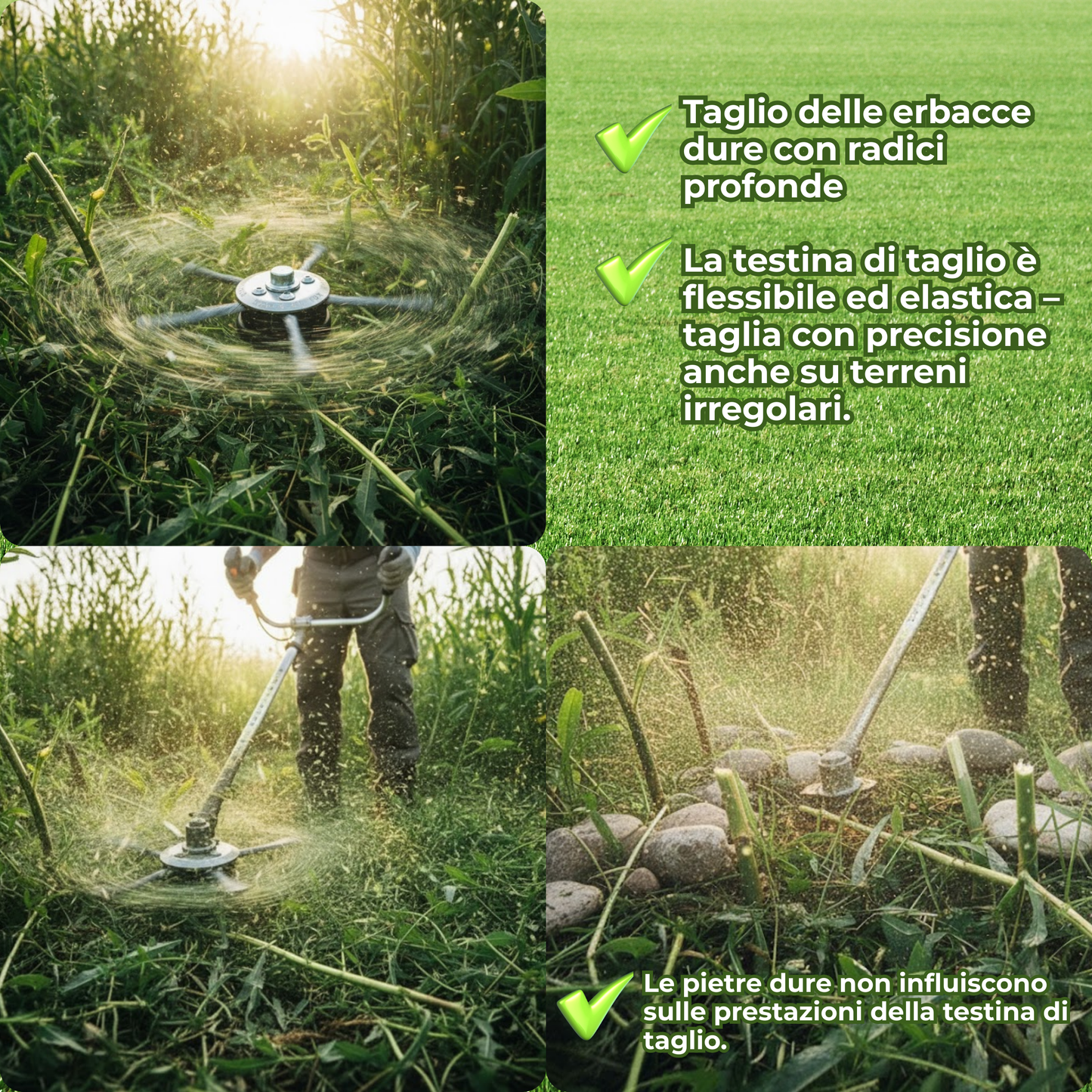 La testina del decespugliatore ha 6 bracci intrecciati in filo d’acciaio resistente.