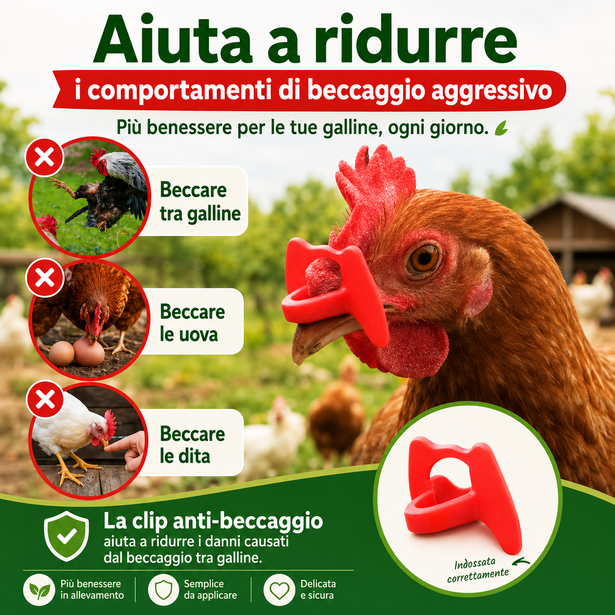 Clip Anti-Beccaggio per Galline – Riduce Litigi, Ferite e Piume Strappate